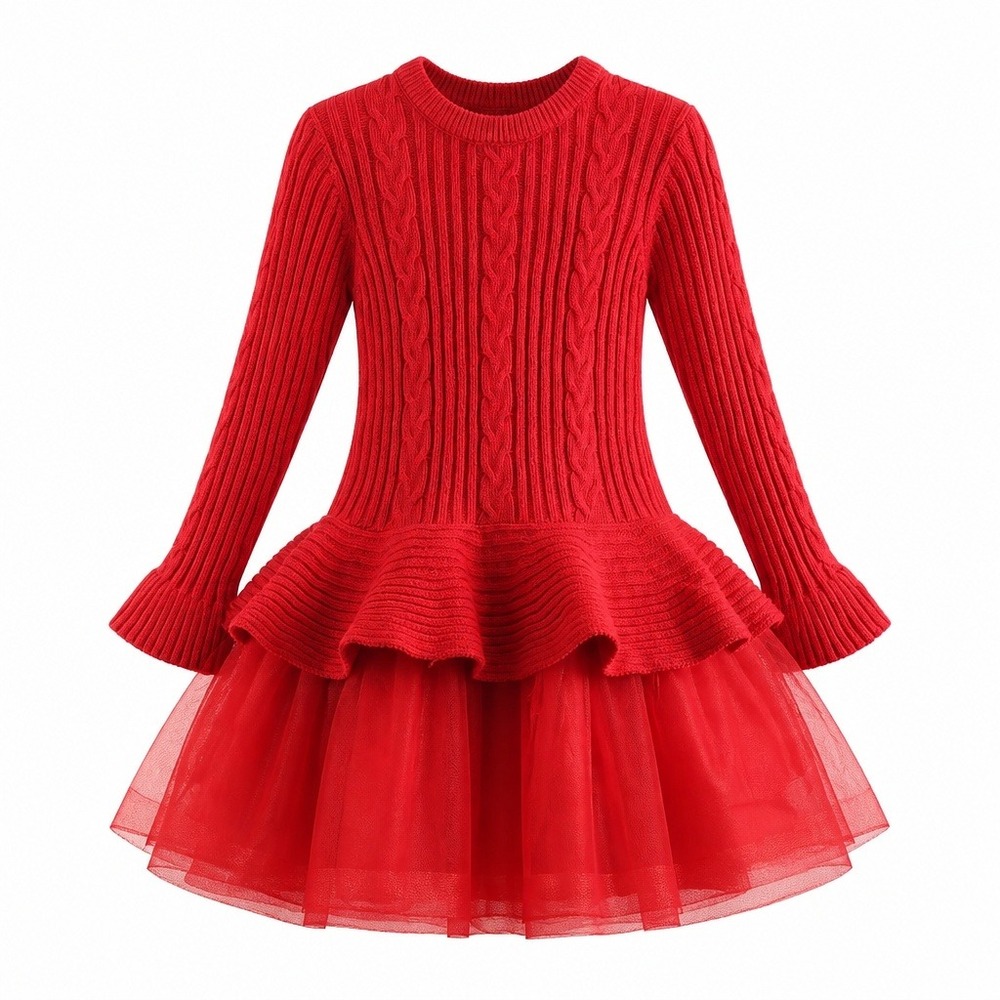 Bonnie Jean Girls Red Cable Knit Sweater Tutu Dress Size 16 Holiday X4-11881-DL